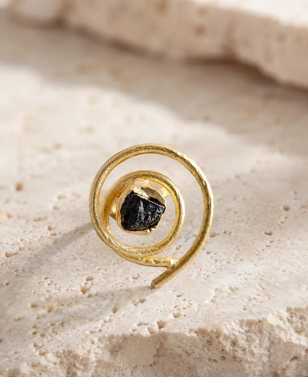 Adjustable Black Stone Gold Ring