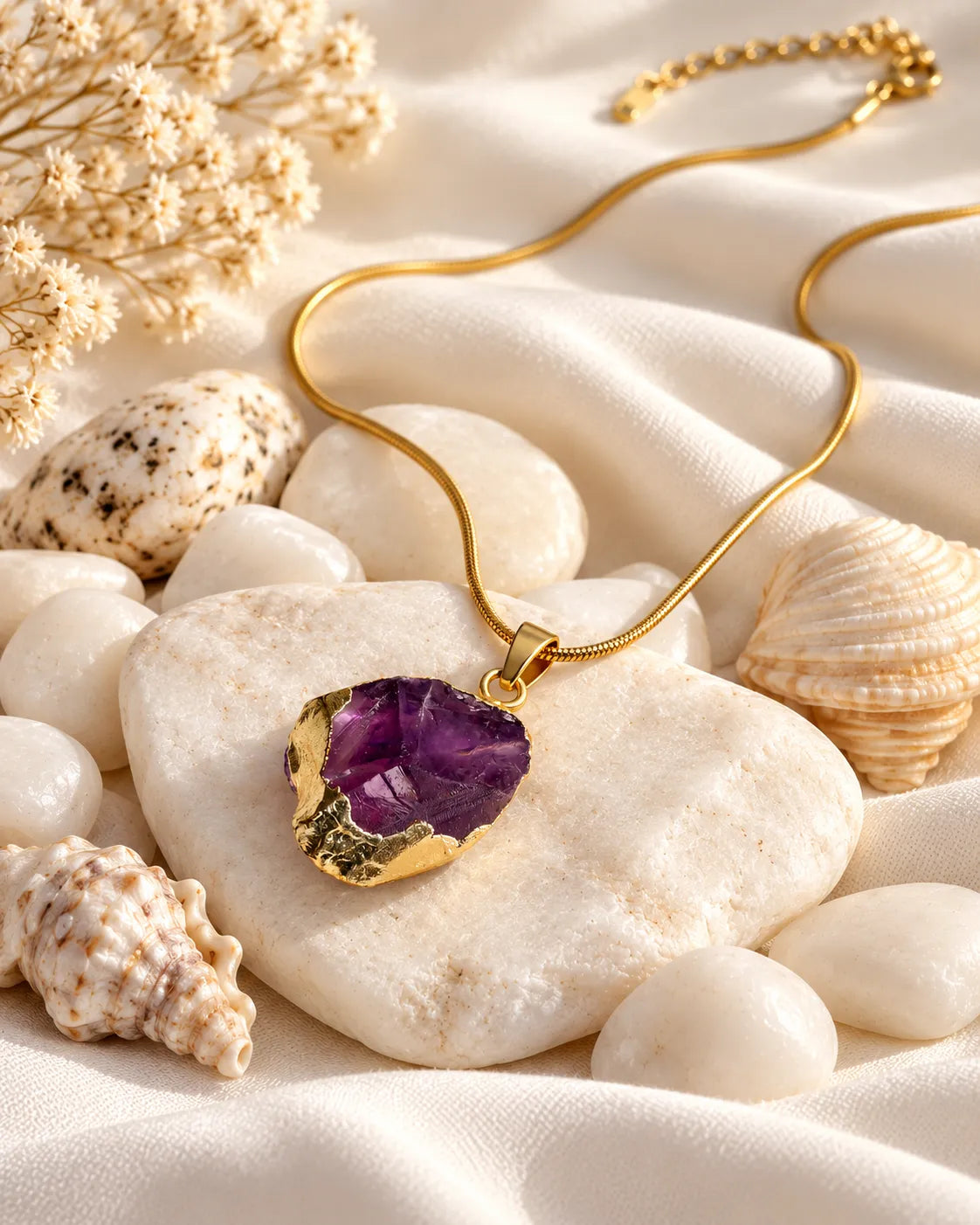 Raw Amethyst Gold Plated Pendant Necklace