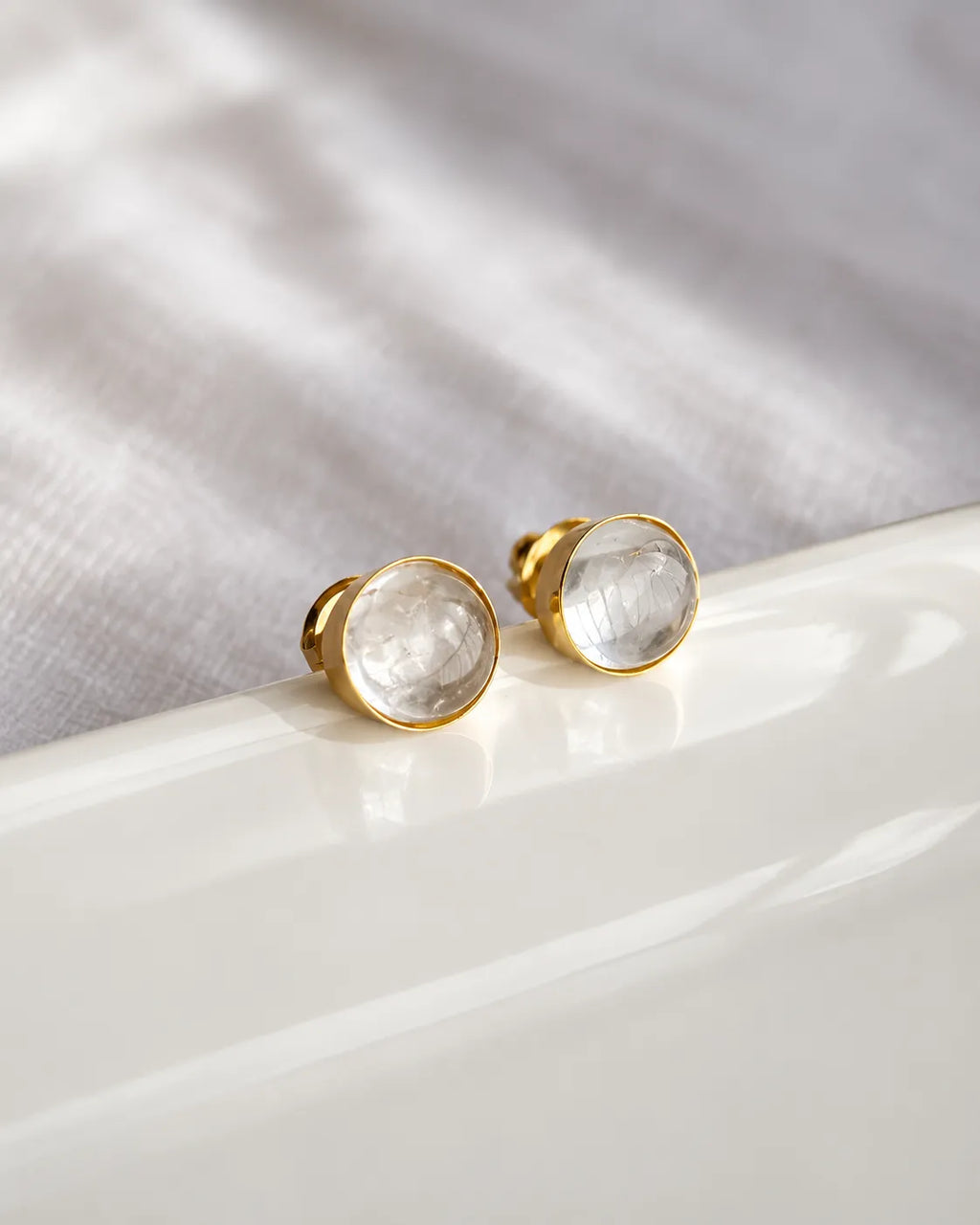 Clear Quartz Gold Stud Earrings