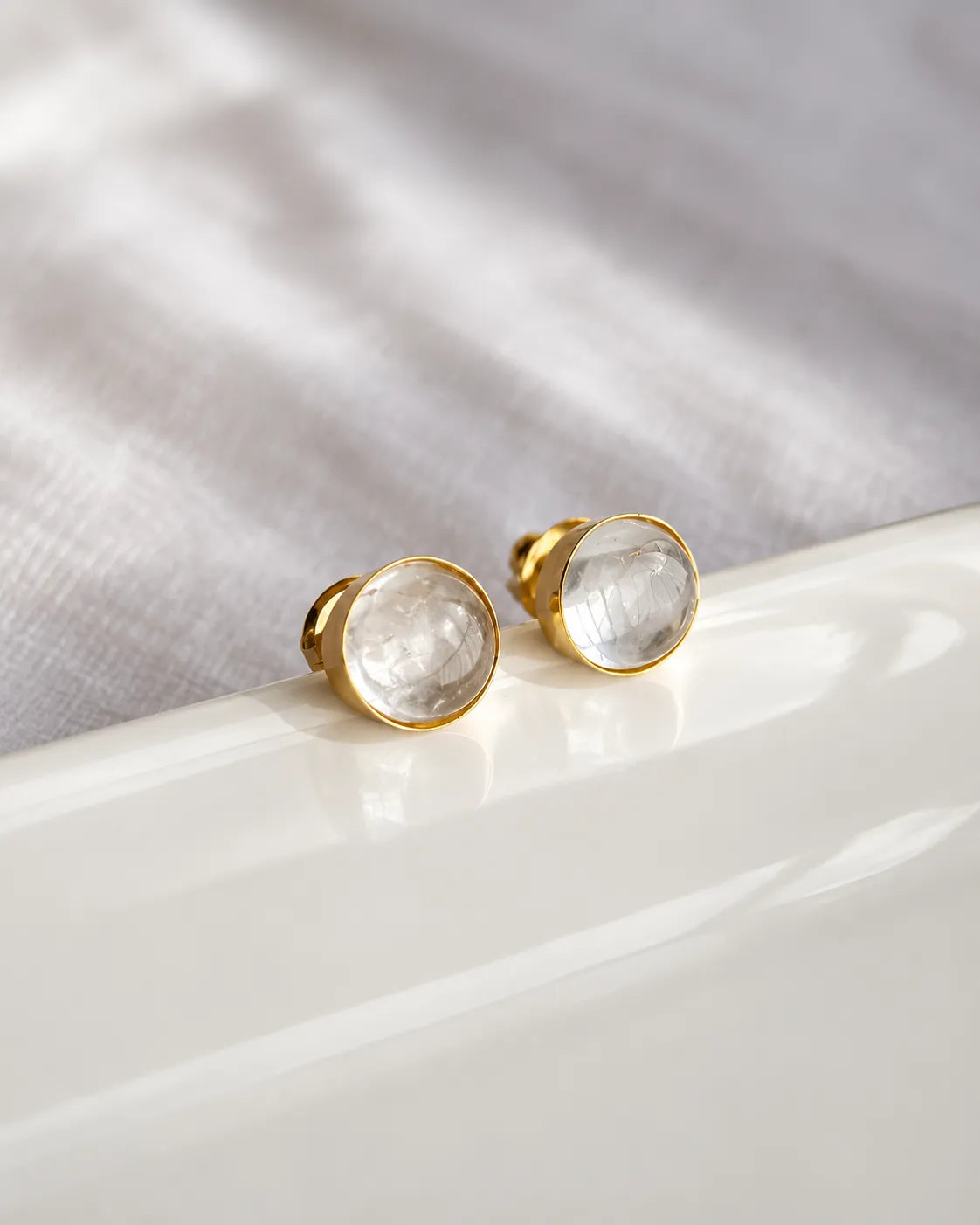 Clear Quartz Gold Stud Earrings