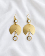 Moonstone gold fan drop earrings pair