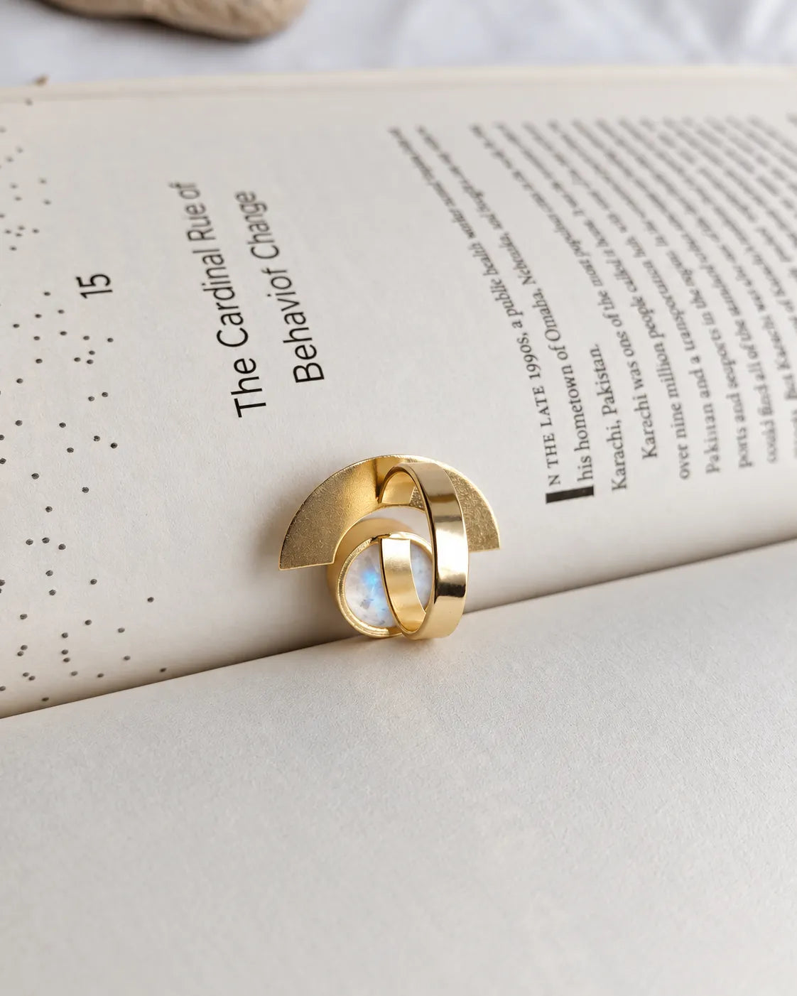 Moonstone Arc Gold Ring photo 2