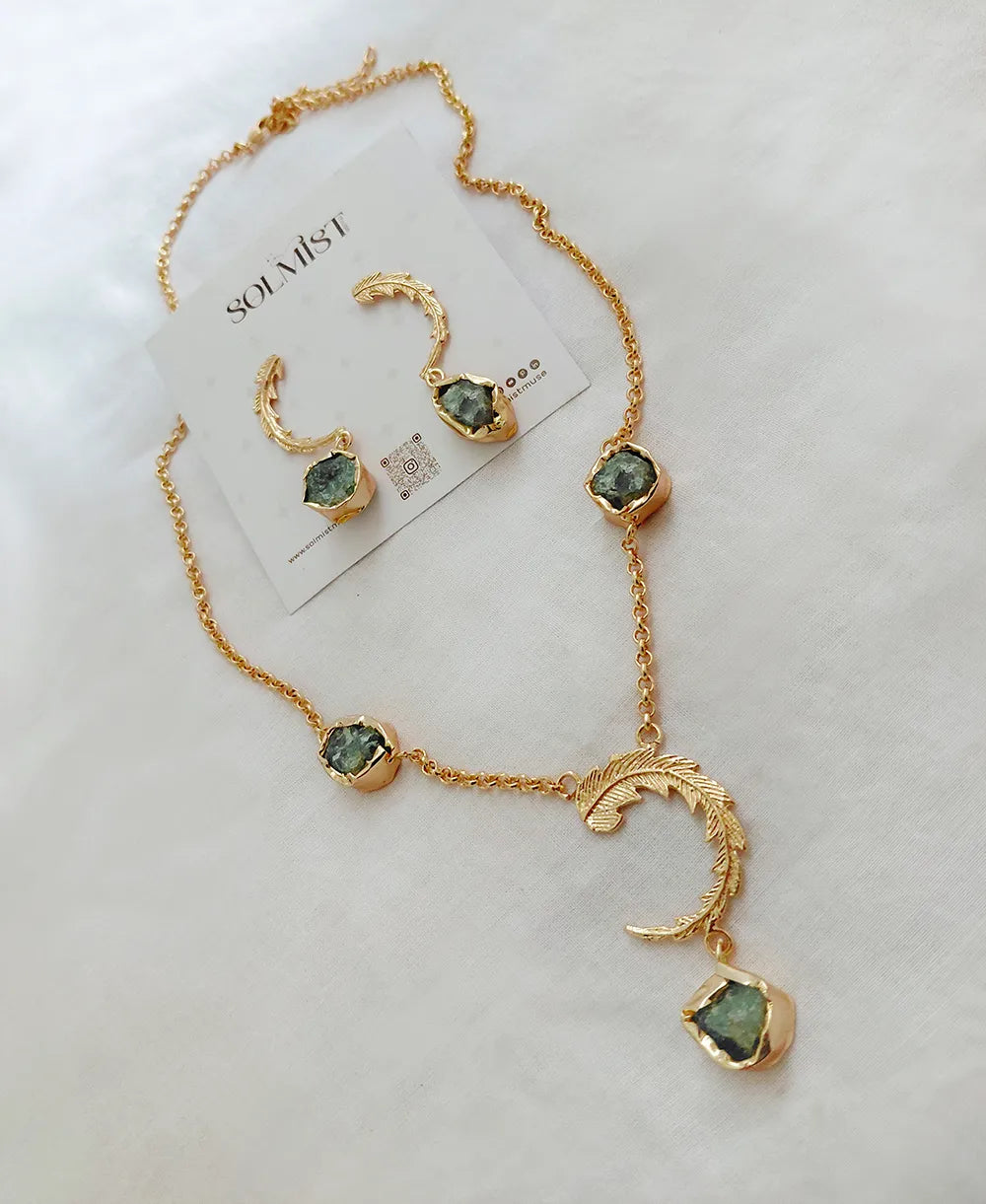 Green Aventurine necklace with matching crescent drop earrings