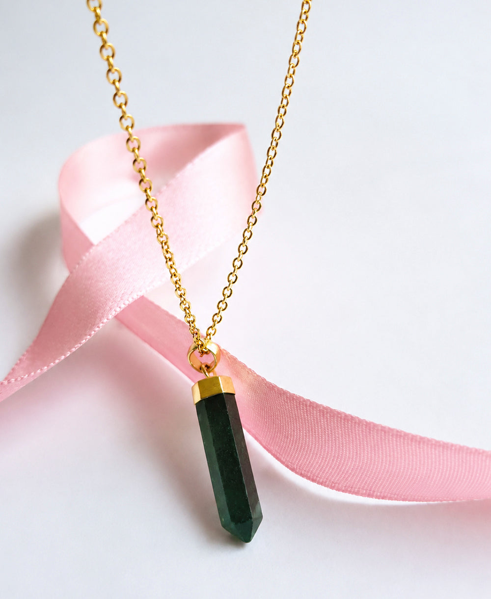 Emerald Green Crystal Point Gold Necklace