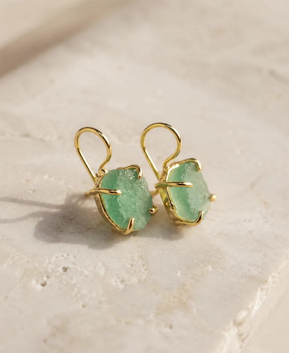 Aventurine Glow Gold Drop Earrings