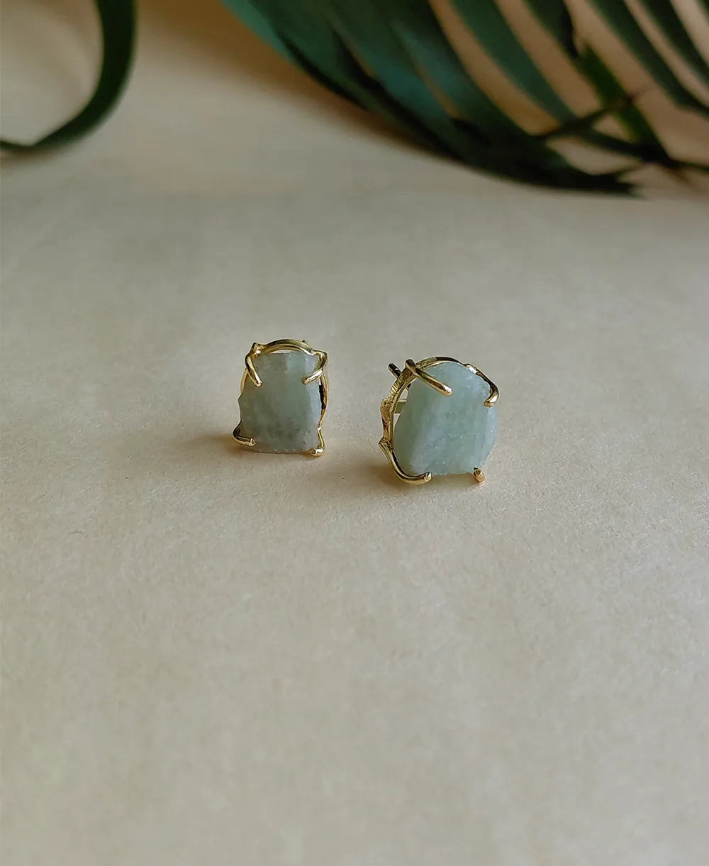 Amazonite Gold Stud Earrings