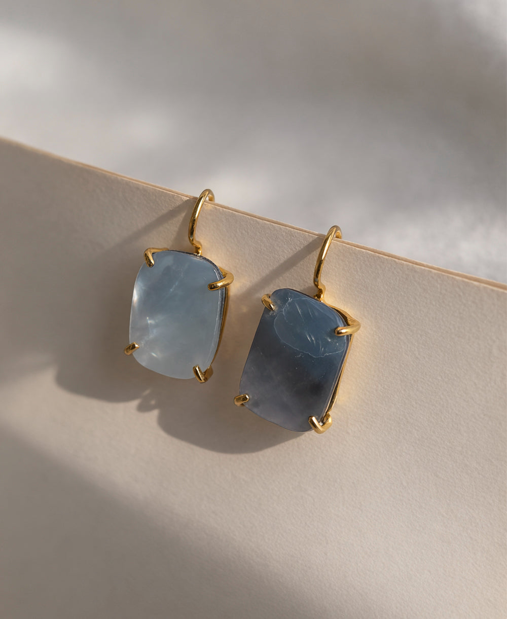 Natural Grey Blue Agate Stone Gold Plated Earrings