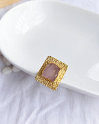 Rose Quartz Textured Gold Statement Ring