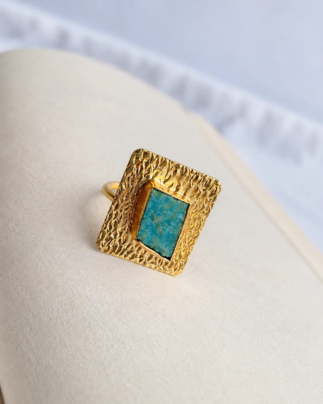 Amazonite Hammered Gold Statement Ring