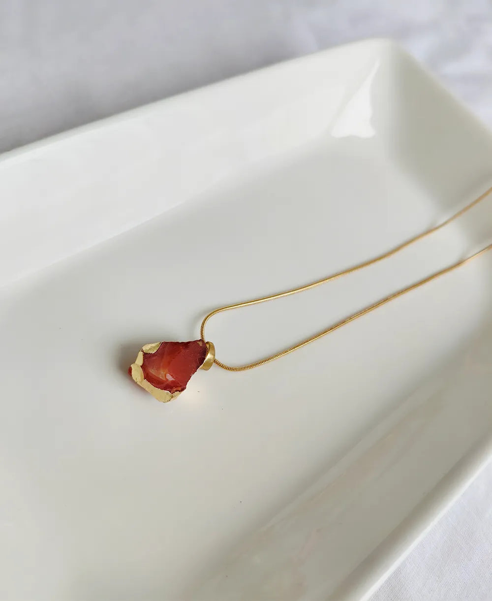 Handmade Carnelian crystal pendant necklace in a gold finish