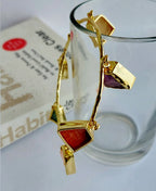Raw Multi-Gemstone Charm Gold Bangle Bracelet