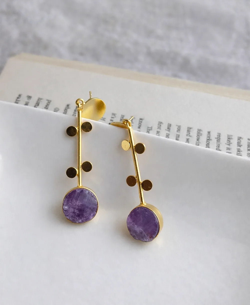 Gold-Plated Amethyst Statement Earrings