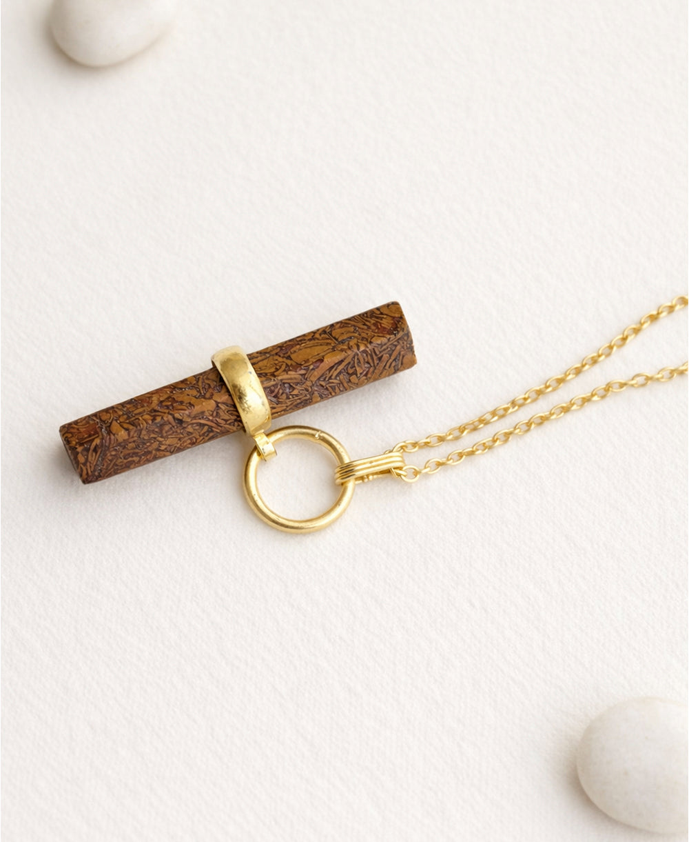 Coquina Jasper Cylinder Pendant Necklace