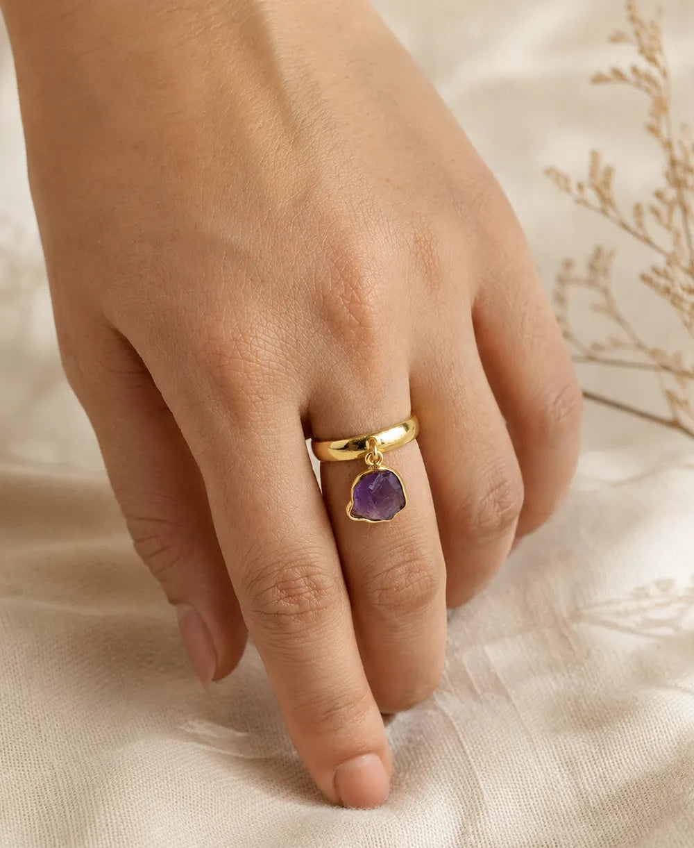 Mystic Aura Raw Amethyst Adjustable Ring