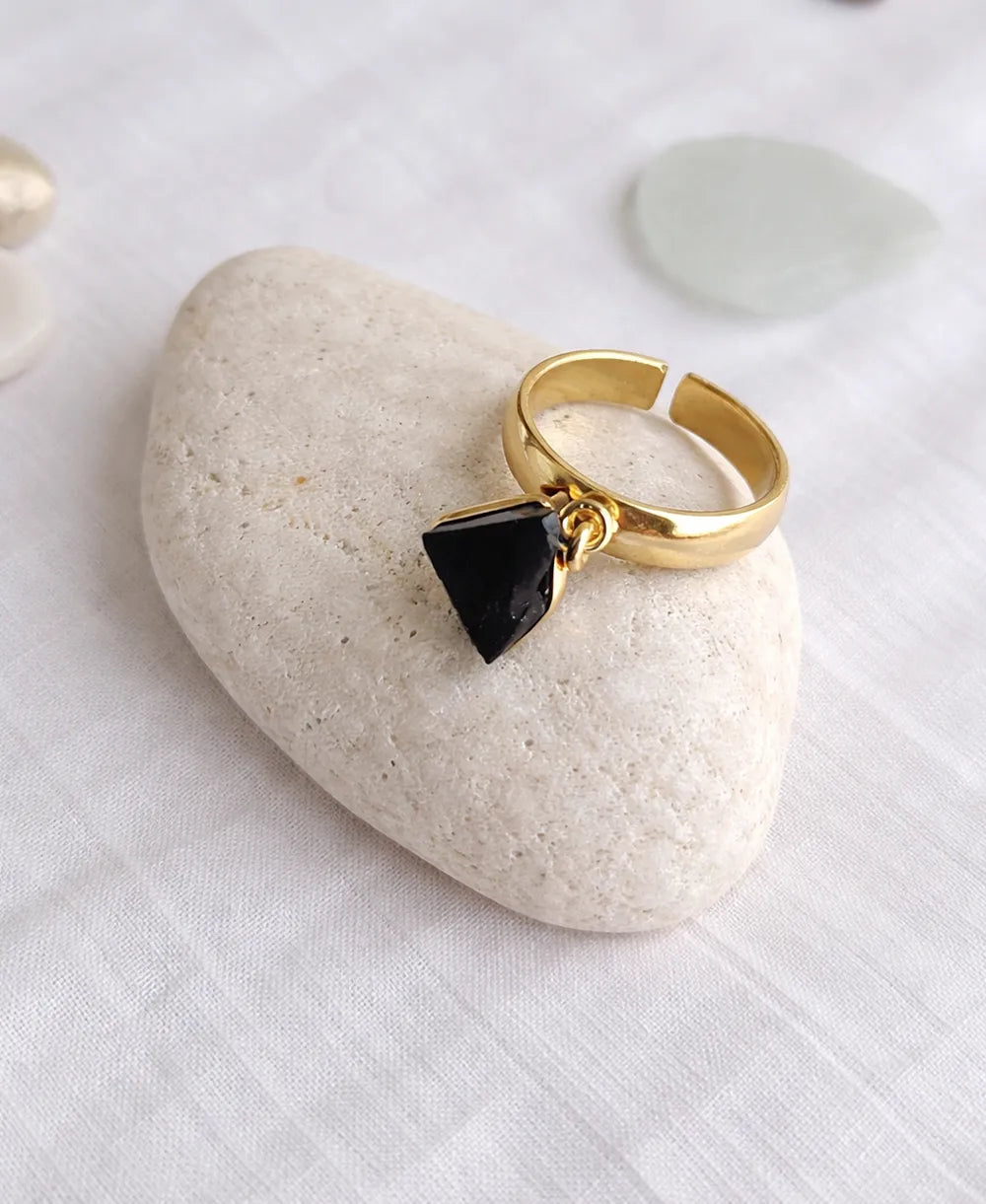 Midnight Raw Black Stone Adjustable Ring
