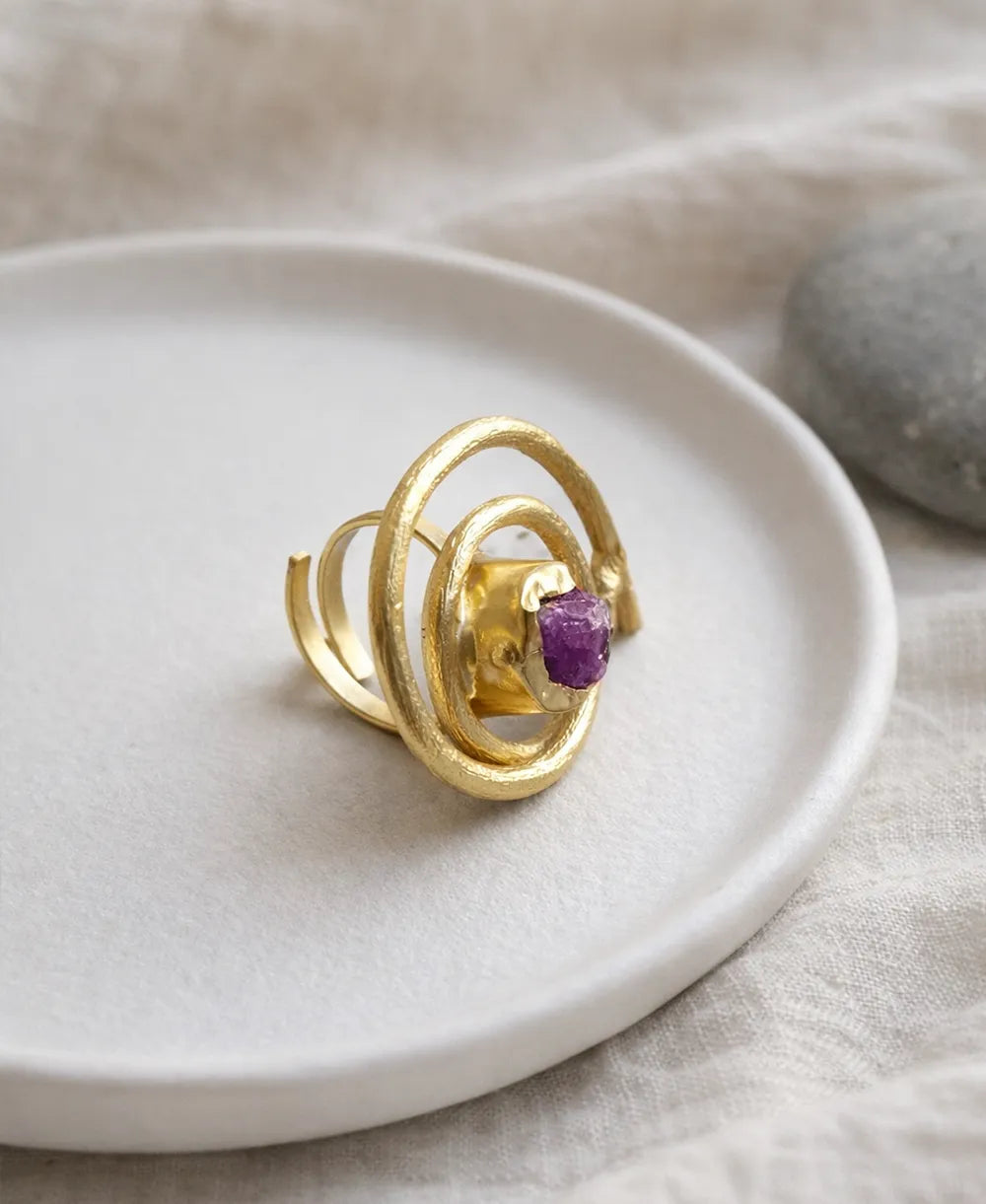 Amethyst Orbit Gold Ring