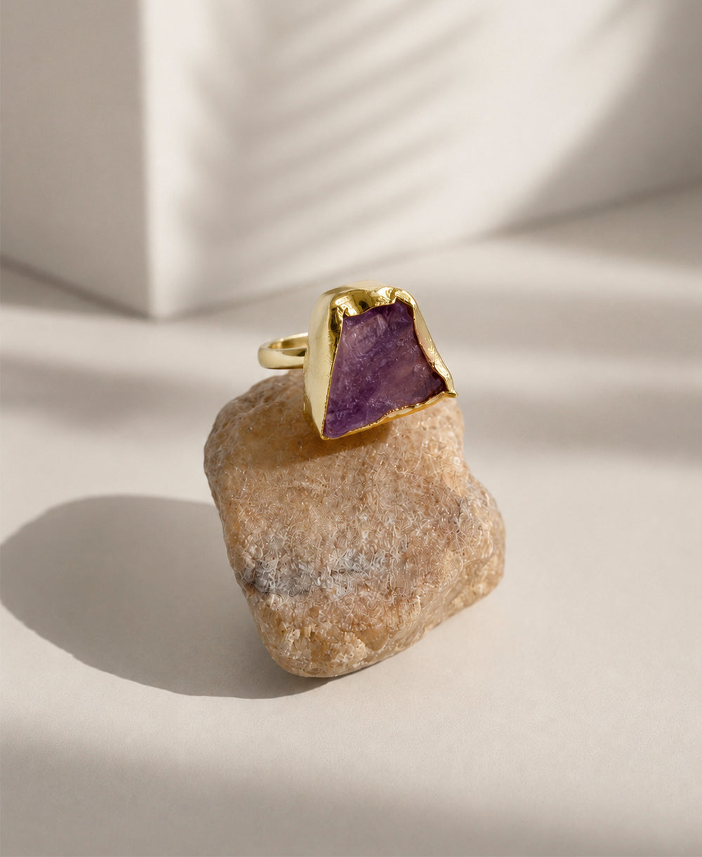 Purple Prism Raw Amethyst Gold Ring