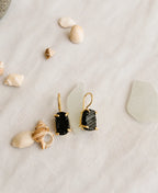Black Tourmaline Shield Gold Earrings