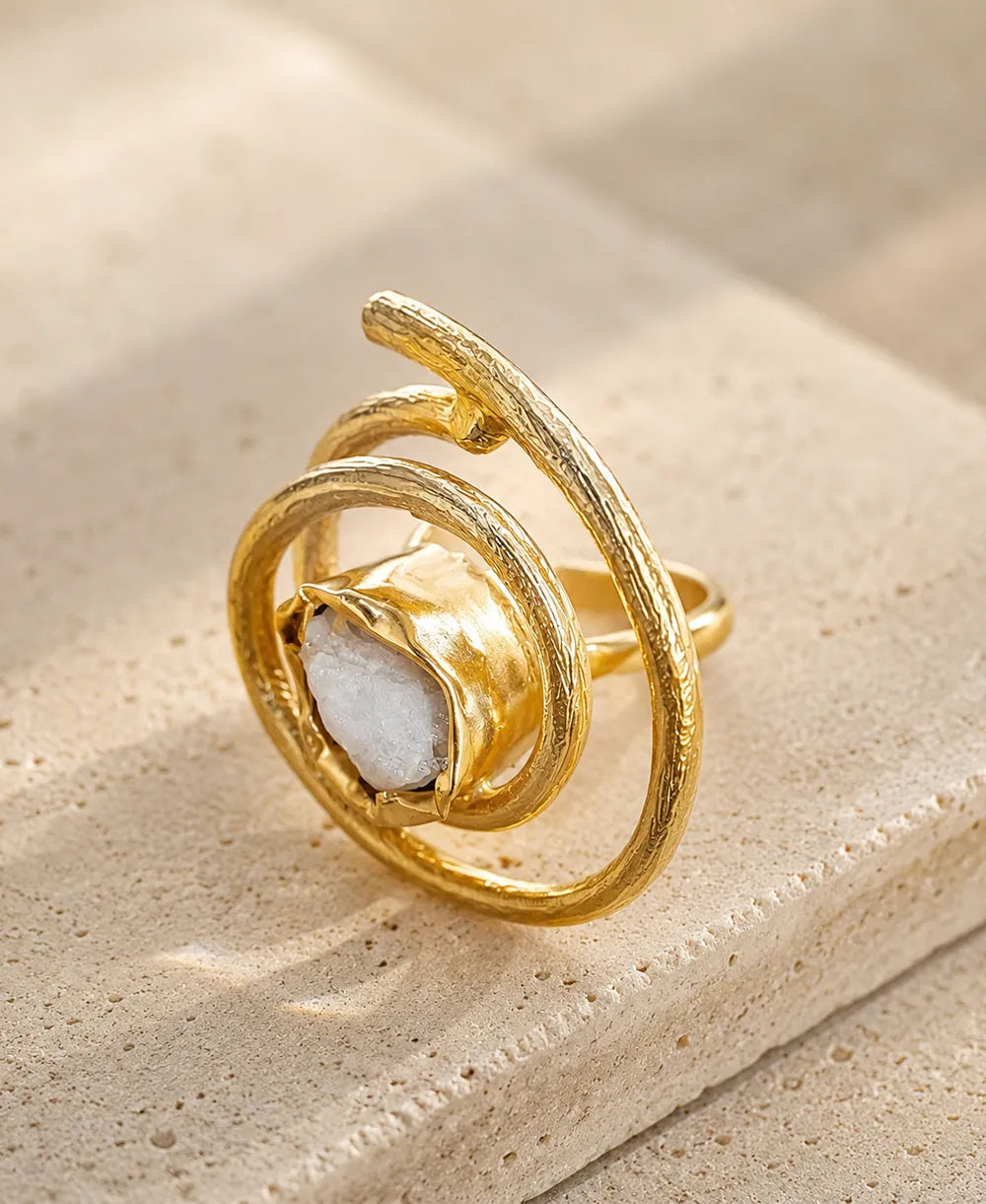 Lunar Glow Moonstone Adjustable Gold Ring