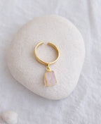 Raw Rose Quartz Charm Adjustable Gold Ring