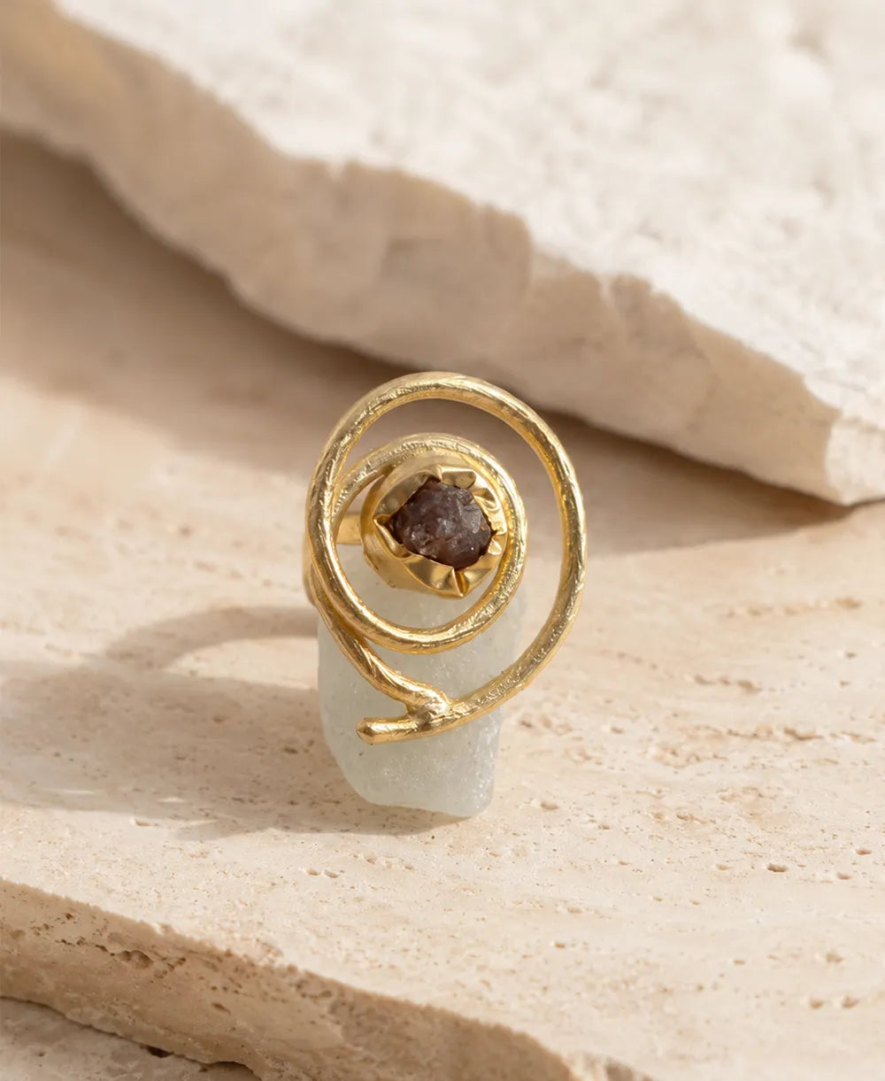Smoky Quartz Halo Gold Ring