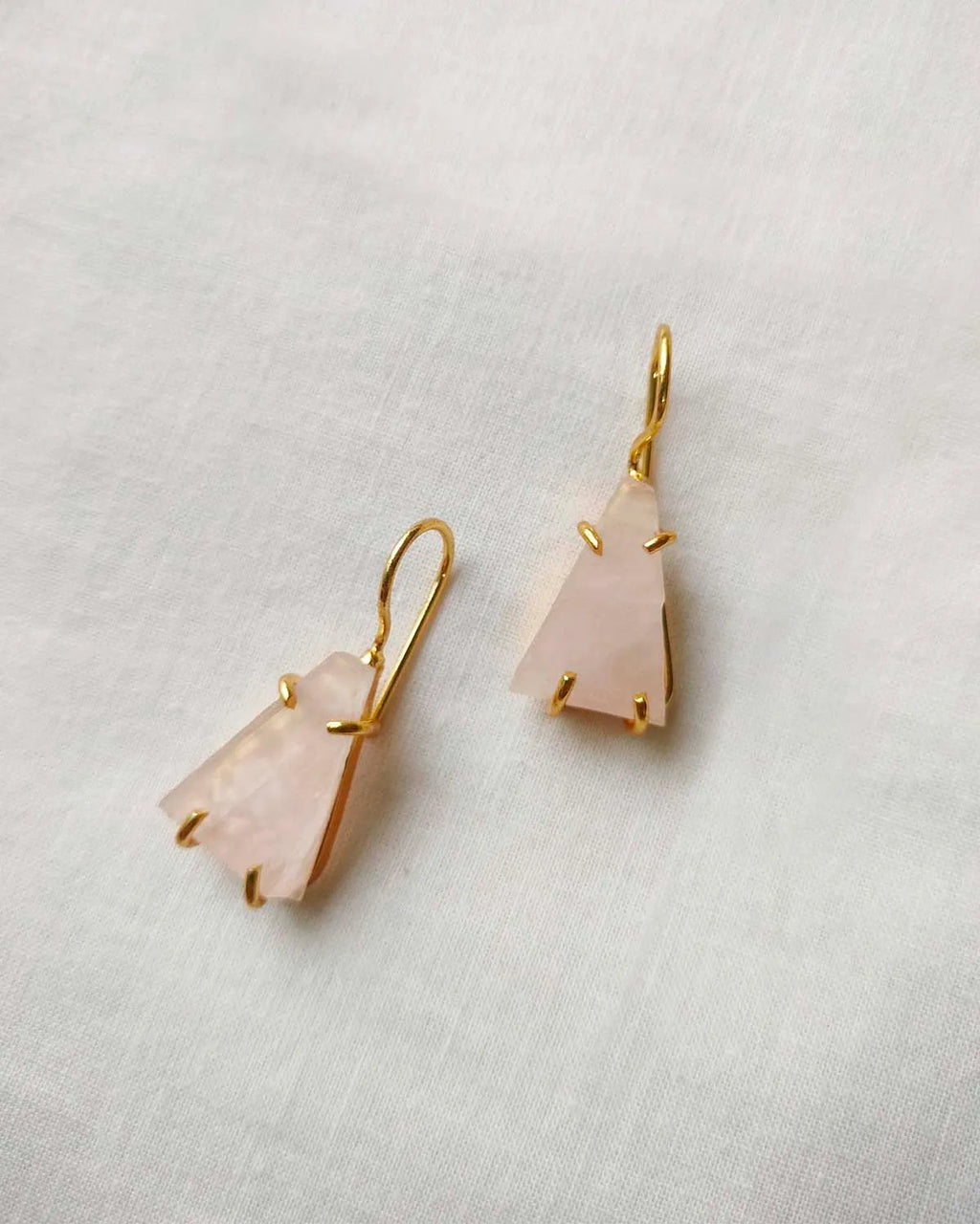 Petal Quartz 18K gold plated drop earrings with natural rose quartz stones