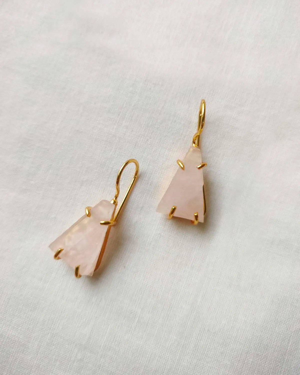 Petal Quartz 18K gold plated drop earrings with natural rose quartz stones