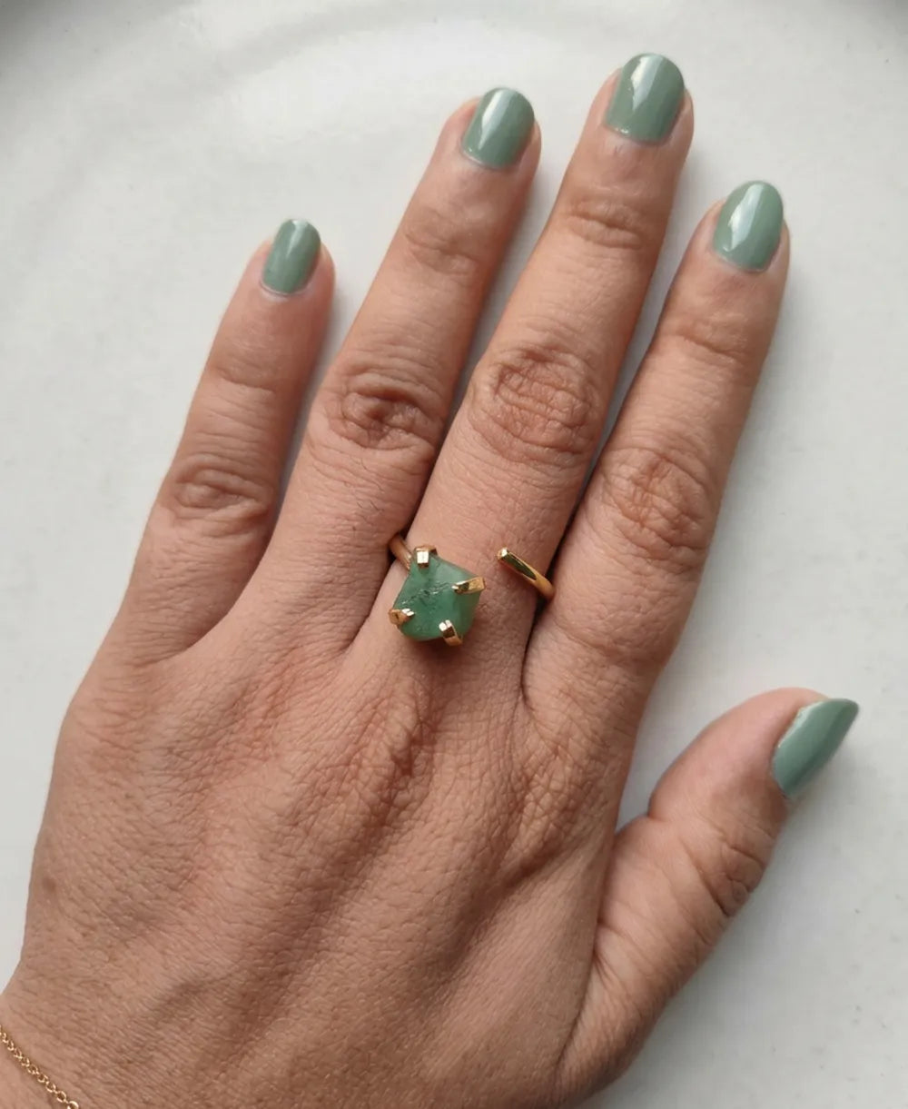 Green Aventurine Adjustable Gold Ring