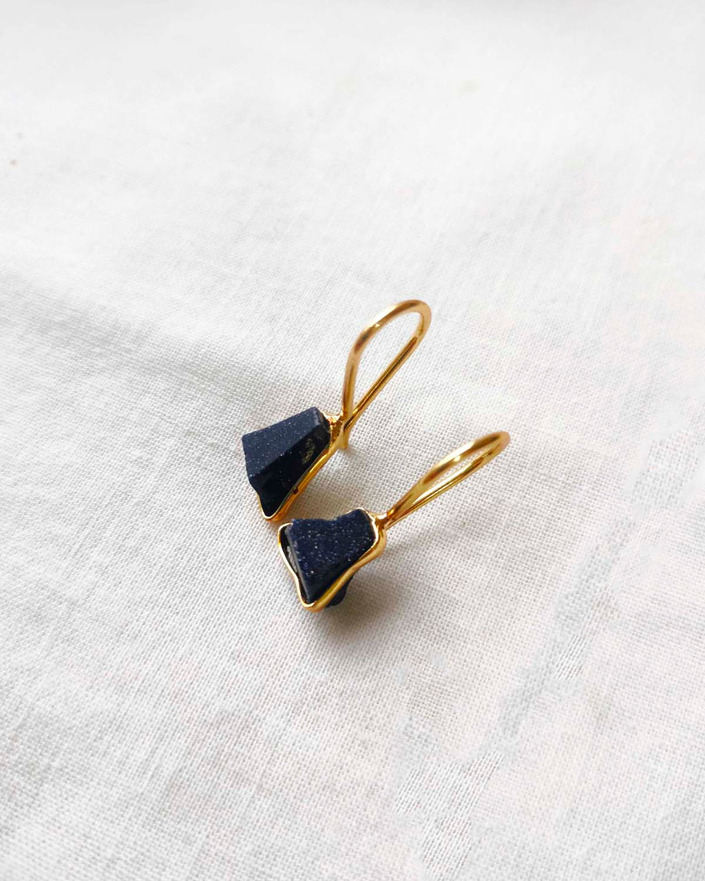 Noir Muse 18K gold plated black stone drop earrings with geometric charms