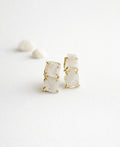 Raw Moonstone Double Stone Gold Huggie Earrings