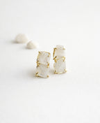 Raw Moonstone Double Stone Gold Huggie Earrings