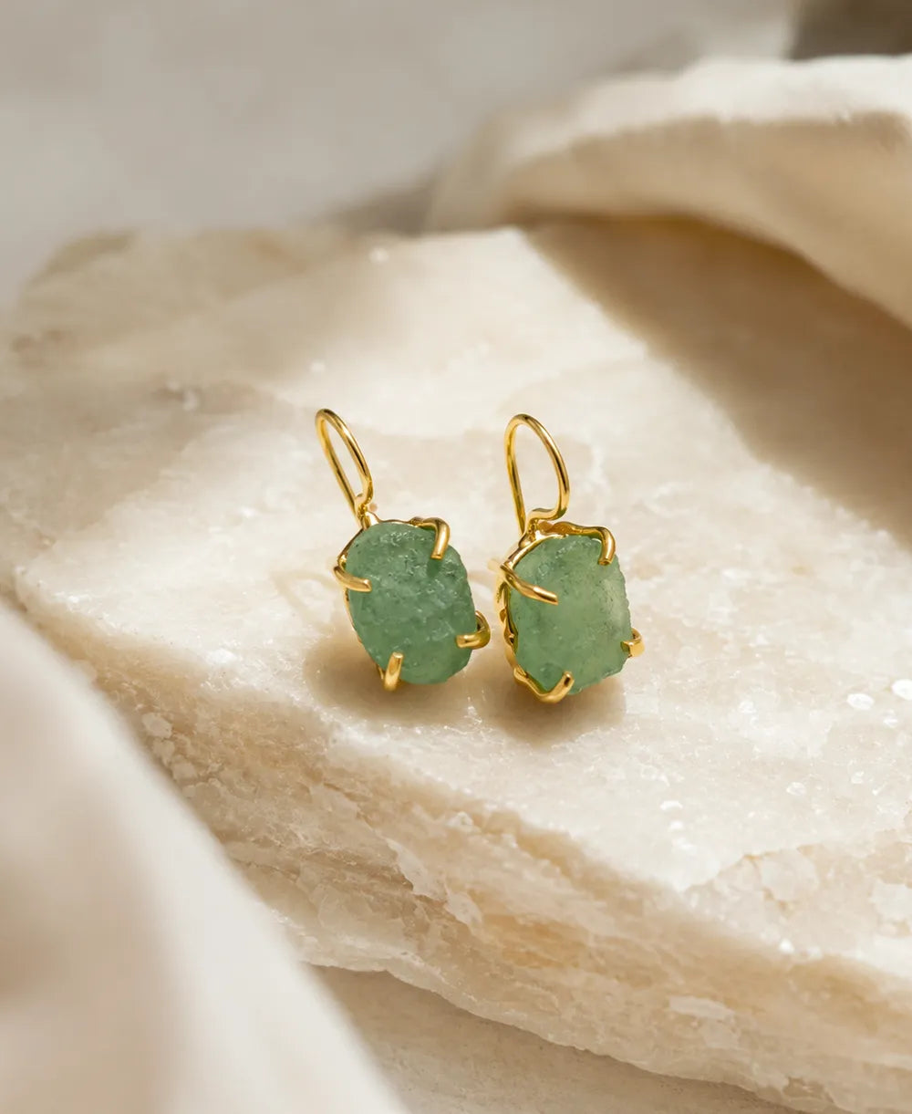 Aventurine Glow Gold Drop Earrings