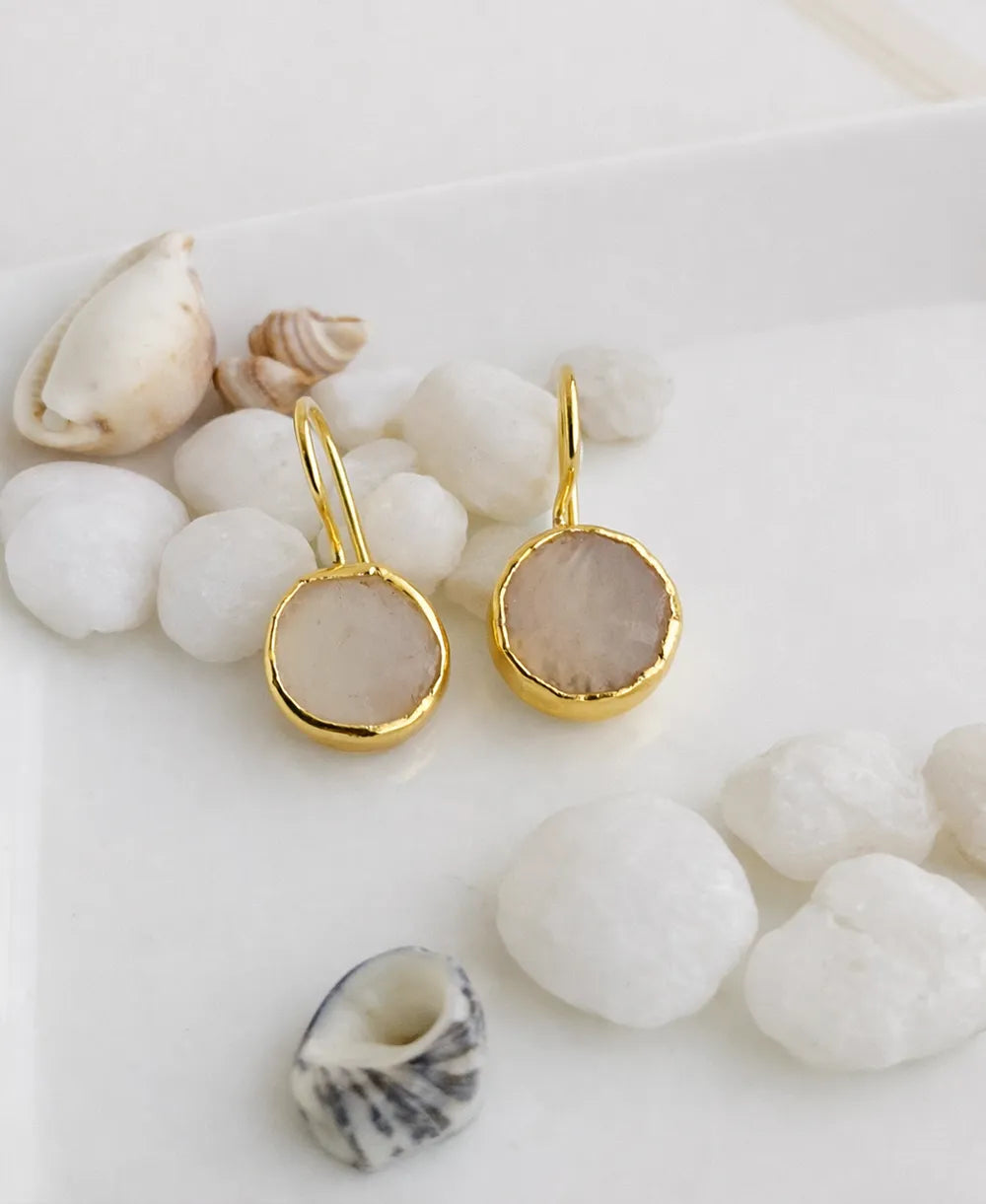 Minimal Rose Quartz Gold Drop Earrings