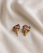 Violet Raw Amethyst Gold Stud Earrings