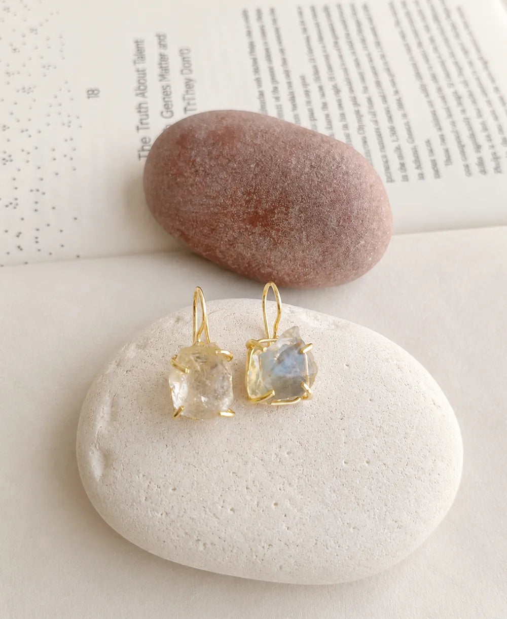 Crystal Dew Clear Quartz Gold Earrings
