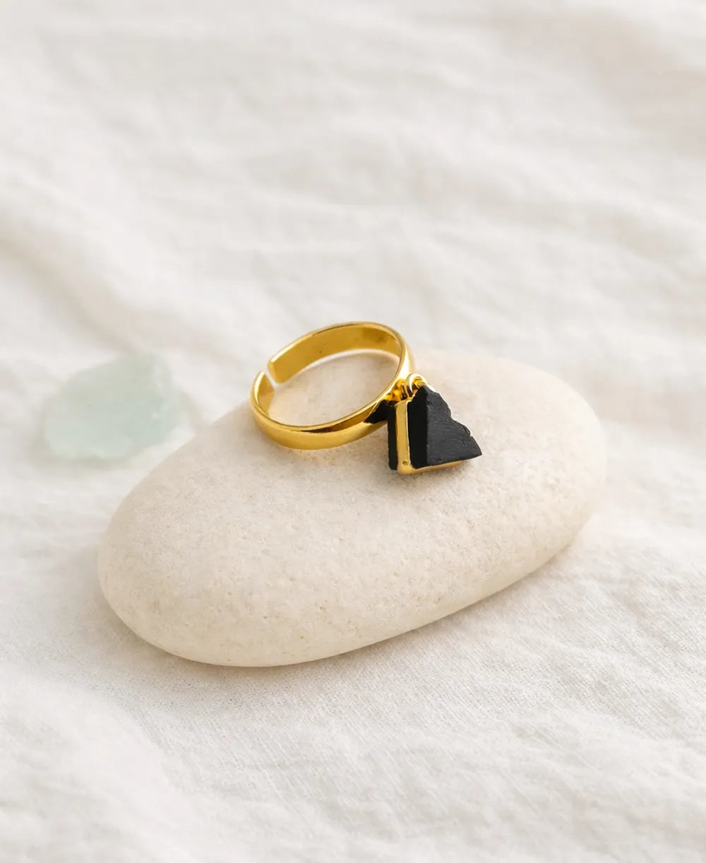 Midnight Raw Black Stone Adjustable Ring