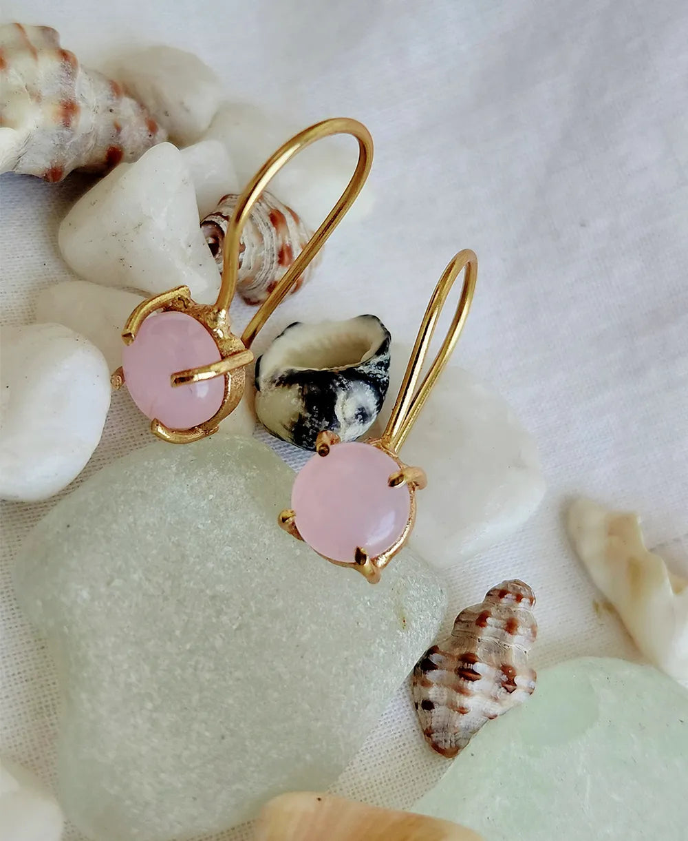Minimal blush-pink gemstone earrings with gold-plated finish