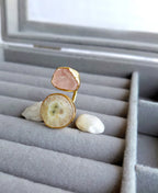 Solar Quartz & Rose Quartz Pearl Adjustable Ring
