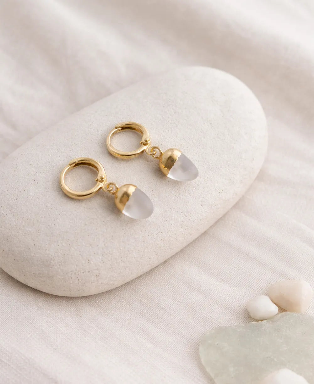 Clear Quartz Glow Drop Hoop Earrings