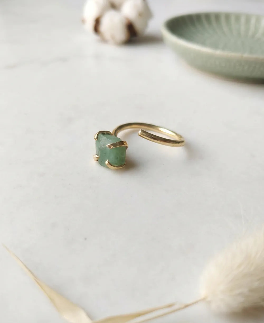 Green Aventurine Adjustable Gold Ring