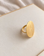 Split oval 18K gold plated textured statement ring - view 5
