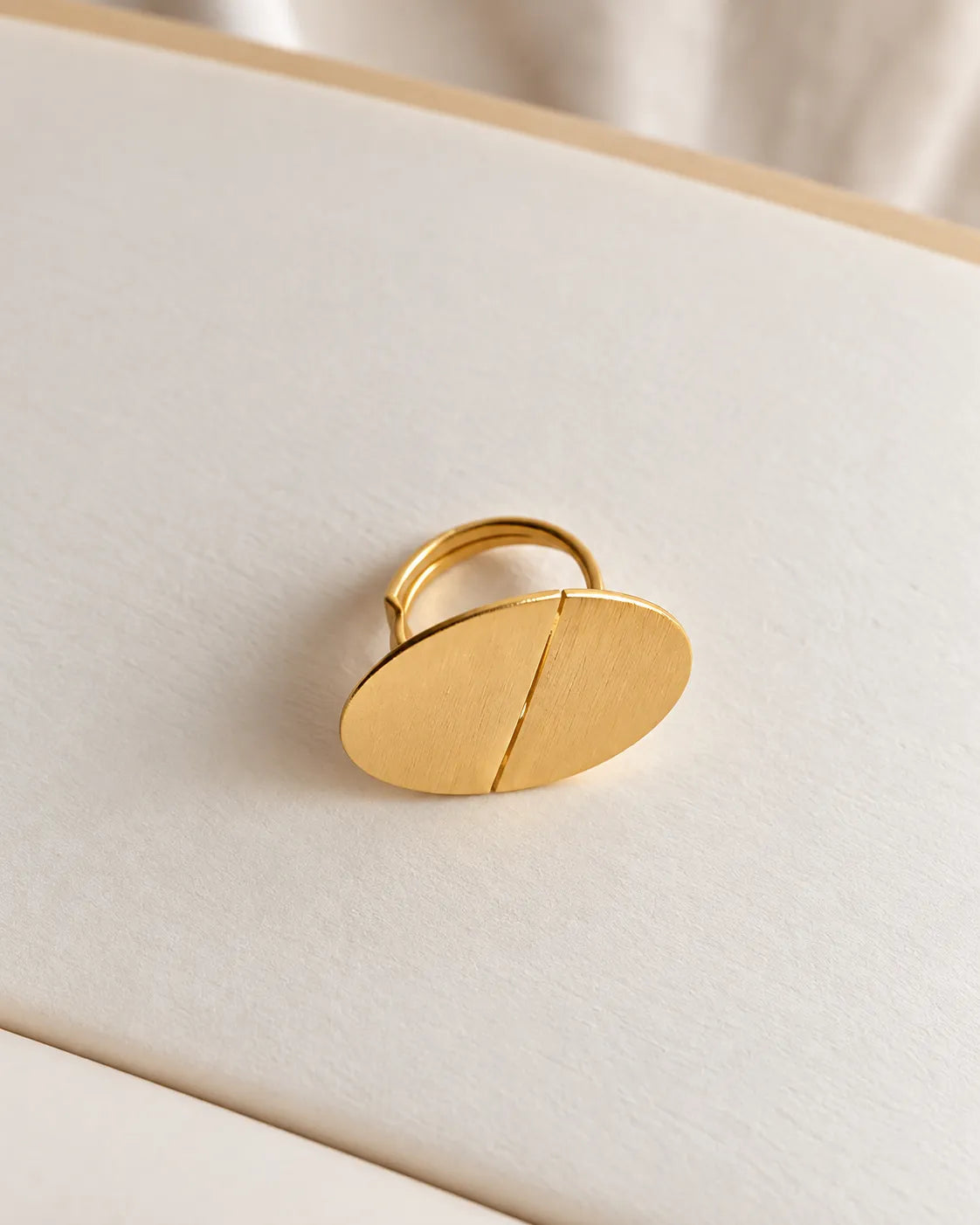 Split oval 18K gold plated textured statement ring - view 1