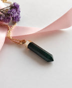 Emerald Green Crystal Point Gold Necklace