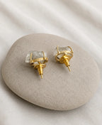 Ice Clear Quartz Raw Gold Stud Earrings