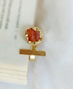 Solar Bar Carnelian 18K Gold Plated Ring with natural orange raw gemstone and modern gold bar adjustable band.