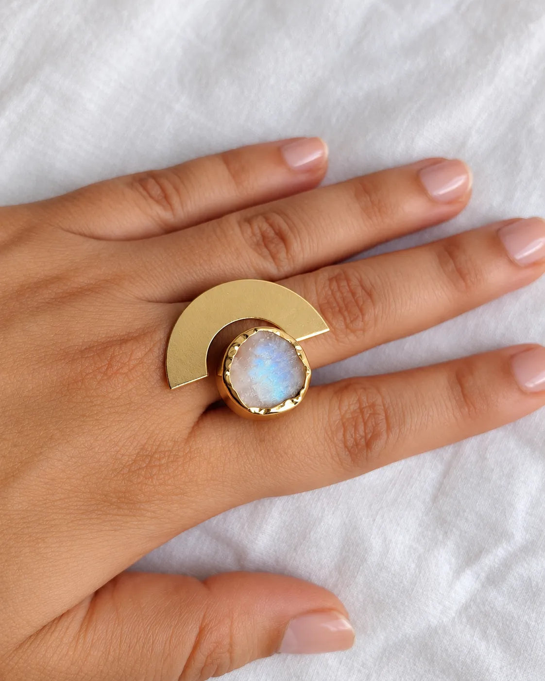 Moonstone Arc Gold Ring photo 3