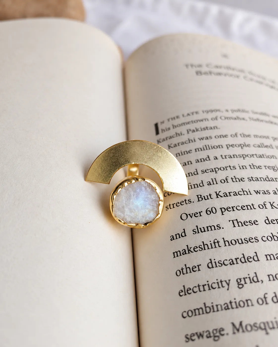 Moonstone Arc Gold Ring photo 4