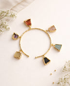 Raw Multi-Gemstone Charm Gold Bangle Bracelet
