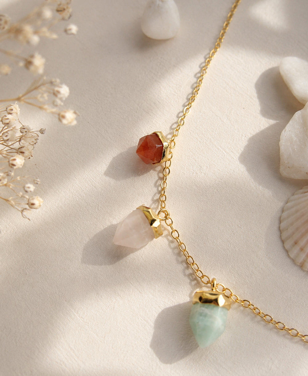 Multi Crystal Charm Gold Necklace