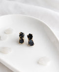 Raw Black Tourmaline Double Stone Gold Stud Earrings